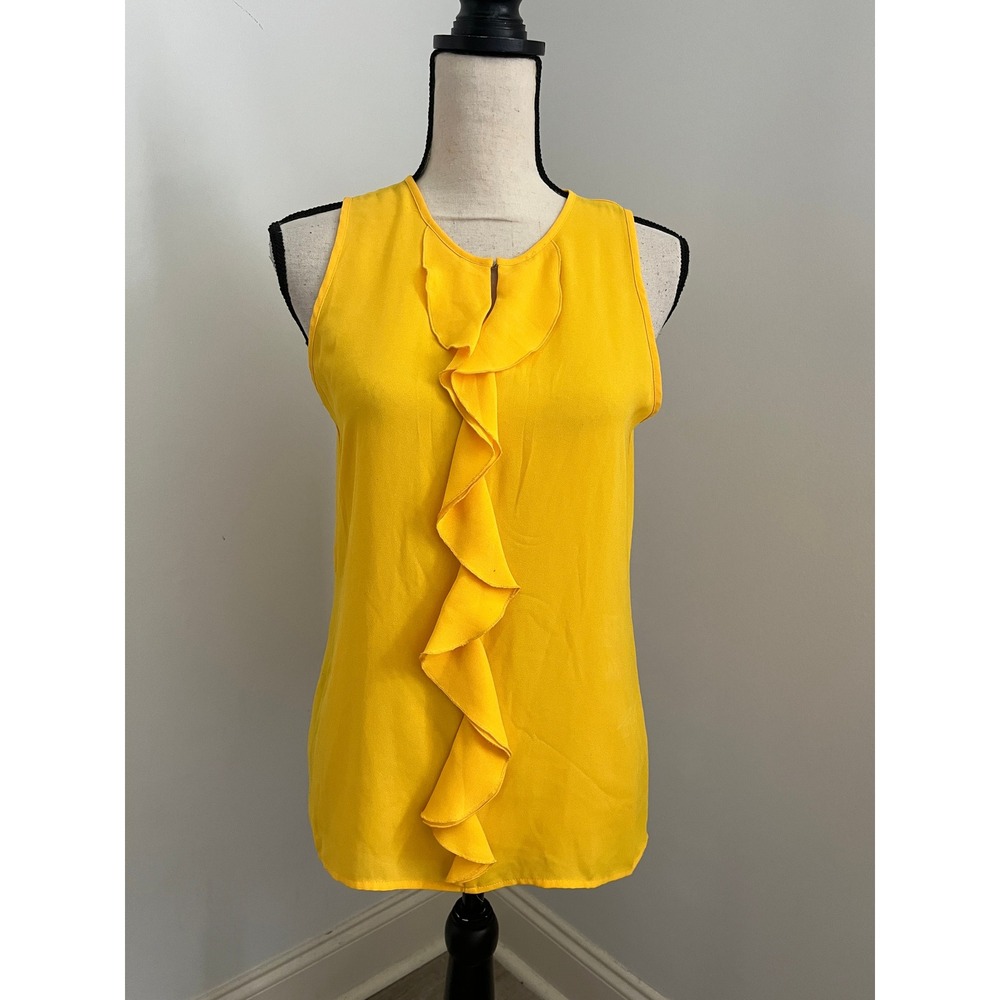 Violet + Claire Yellow Ruffle Front Blouse Small Sleeveless Keyhole Office Chic